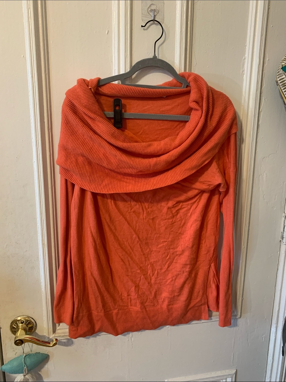 Coral cowl neck long sweater